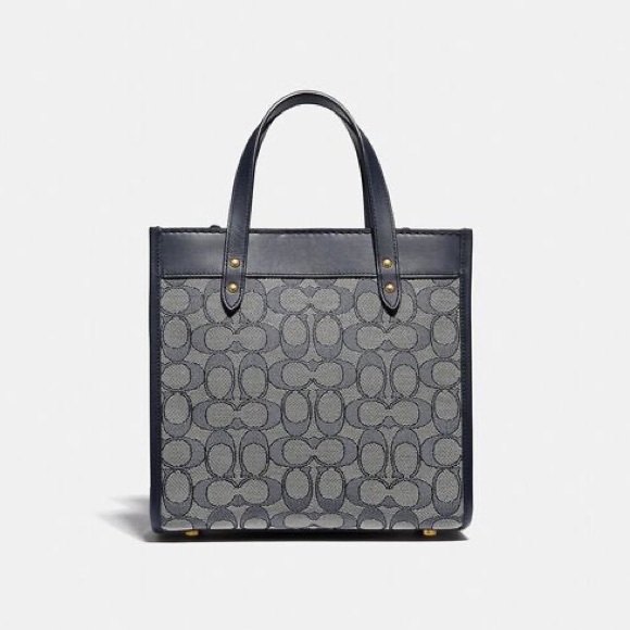 Coach Field Tote Signature Jacquard Glovetanned Leather Midnight Blue NWT - Picture 4 of 7